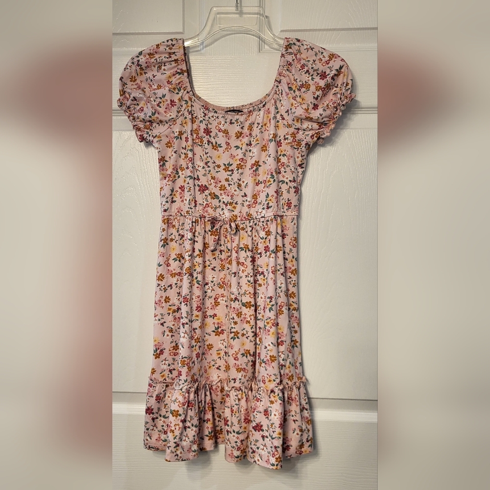 Three Pink Hearts Floral Print Pink Dress Size Large